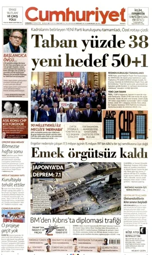 Cumhuriyet Gazetesi 29 Temmuz 2026 günün manşeti