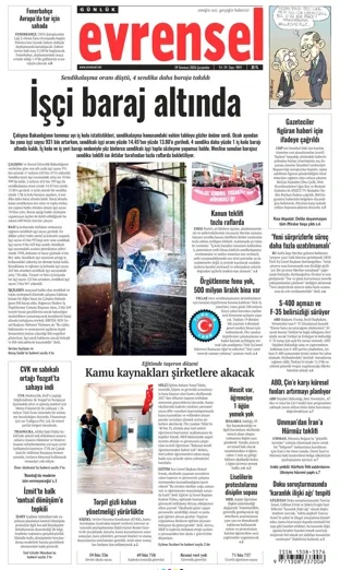 Evrensel Gazetesi 29 Temmuz 2026 günün manşeti