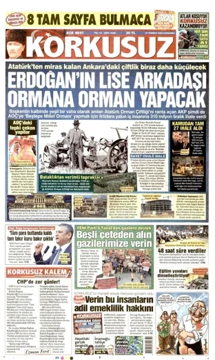 Korkusuz Gazetesi 29 Temmuz 2026 günün manşeti