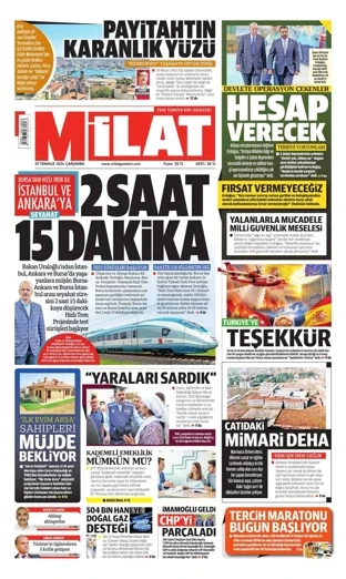 Milat Gazetesi 29 Temmuz 2026 günün manşeti
