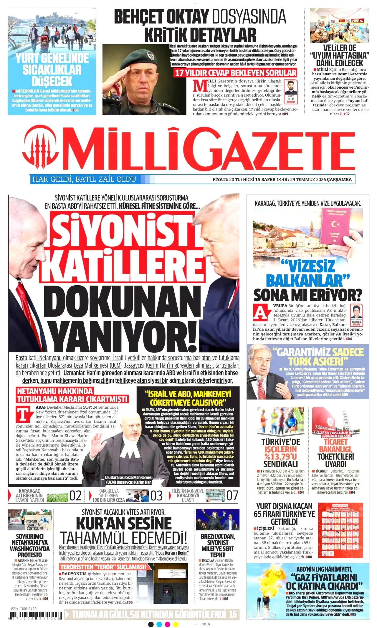 Milli Gazete - 29 Temmuz 2026 günün manşeti