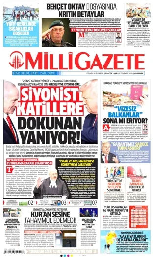 Milli Gazete 29 Temmuz 2026 günün manşeti