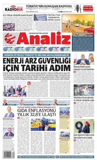 Analiz Gazetesi 30 Temmuz 2026 günün manşeti