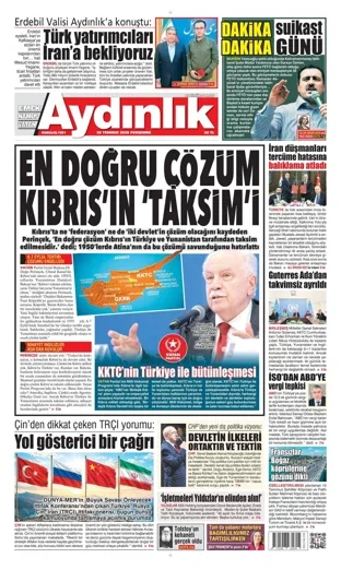 Aydınlık Gazetesi 30 Temmuz 2026 günün manşeti