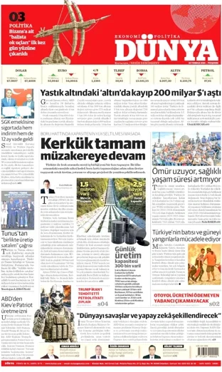 Dünya Gazetesi 30 Temmuz 2026 günün manşeti