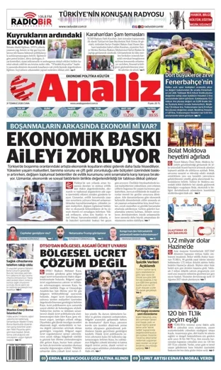 Analiz Gazetesi 31 Temmuz 2026 günün manşeti