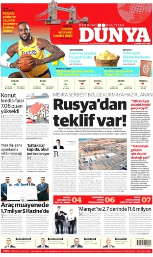 Dünya Gazetesi 31 Temmuz 2026 günün manşeti