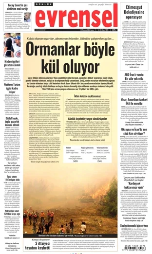 Evrensel Gazetesi 31 Temmuz 2026 günün manşeti
