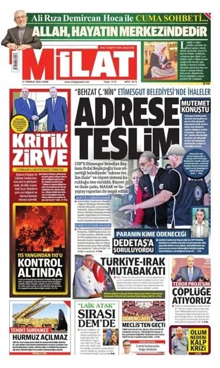 Milat Gazetesi 31 Temmuz 2026 günün manşeti