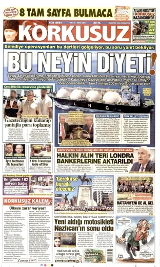 Korkusuz Gazetesi 1 Ağustos 2026 günün manşeti