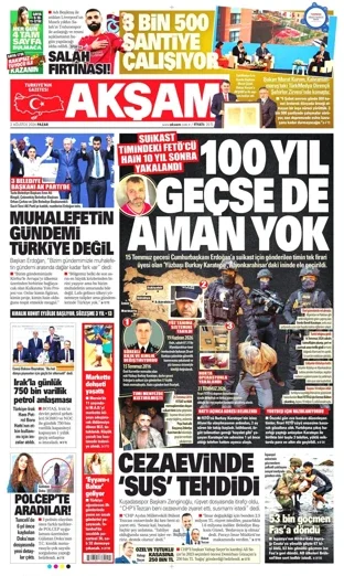 Akşam Gazetesi 2 Ağustos 2026 günün manşeti