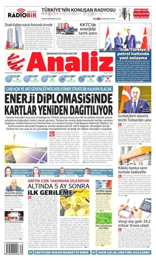 Analiz Gazetesi 2 Ağustos 2026 günün manşeti