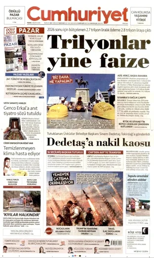 Cumhuriyet Gazetesi 2 Ağustos 2026 günün manşeti