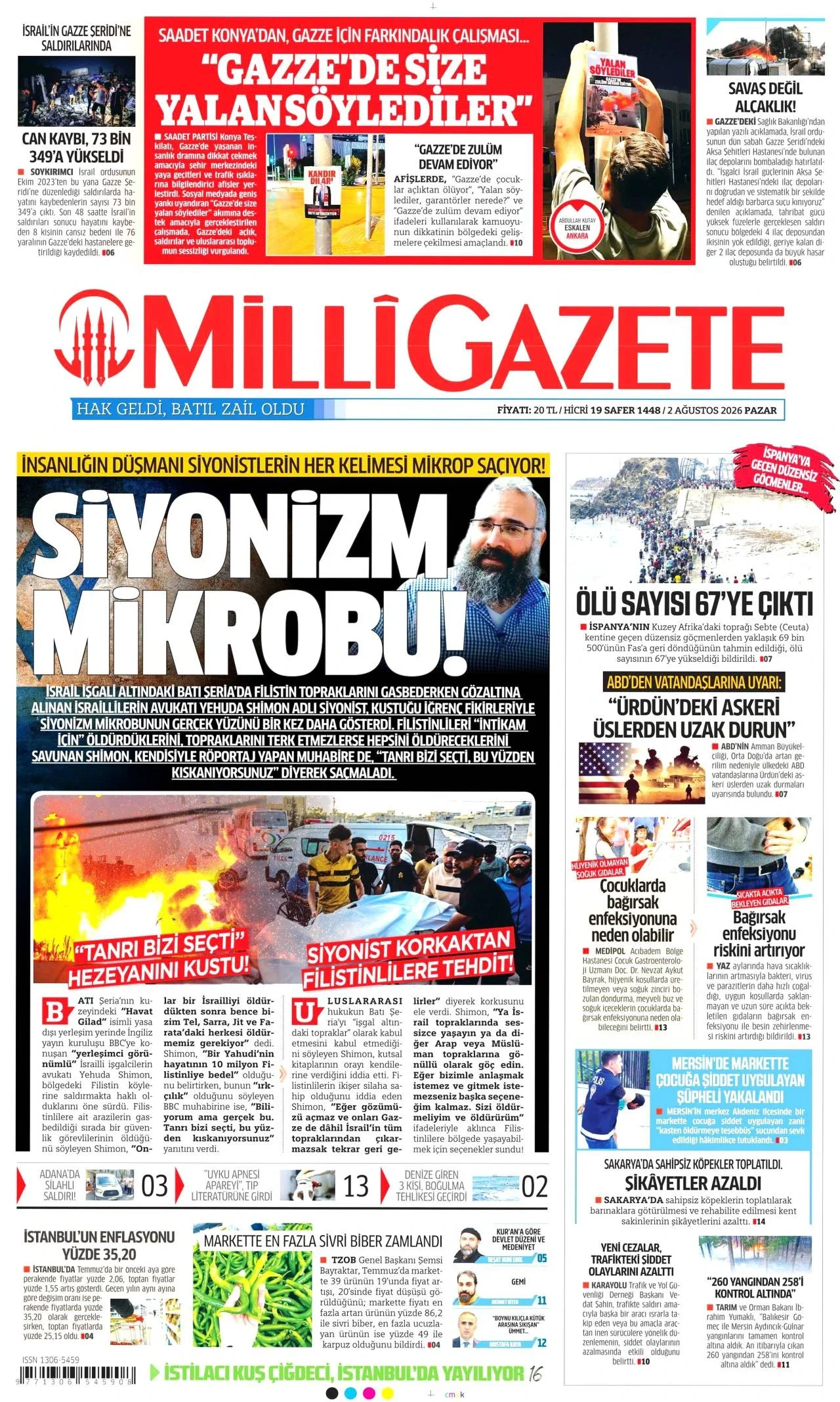 Milli Gazete - 2 Ağustos 2026 günün manşeti