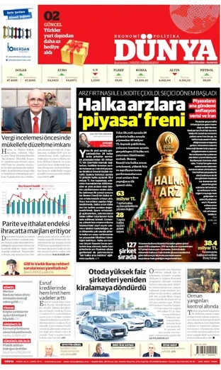 Dünya Gazetesi 3 Ağustos 2026 günün manşeti