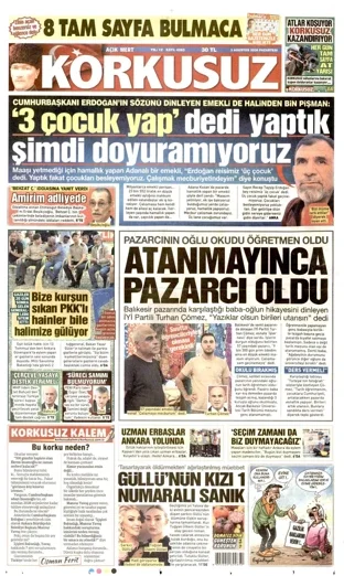 Korkusuz Gazetesi 3 Ağustos 2026 günün manşeti