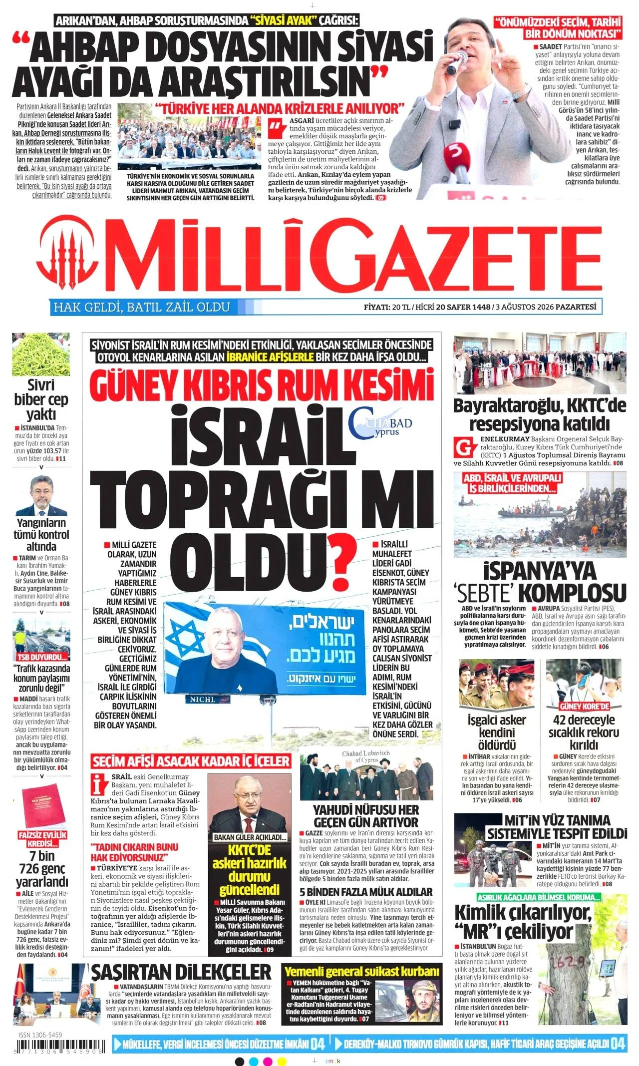 Milli Gazete - 3 Ağustos 2026 günün manşeti