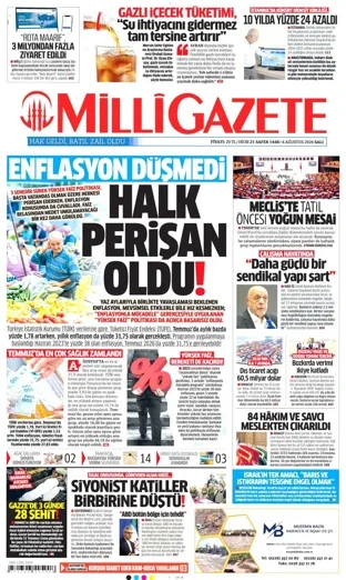 Milli Gazete 4 Ağustos 2026 günün manşeti