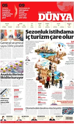 Dünya Gazetesi 5 Ağustos 2026 günün manşeti