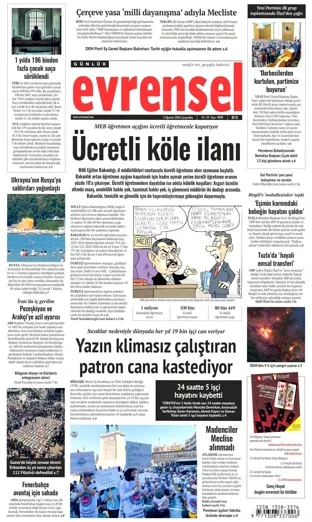Evrensel Gazetesi 5 Ağustos 2026 günün manşeti
