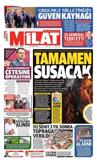 Milat Gazetesi 5 Ağustos 2026 günün manşeti