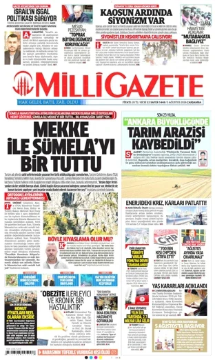 Milli Gazete 5 Ağustos 2026 günün manşeti