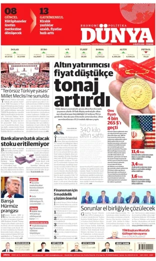 Dünya Gazetesi 6 Ağustos 2026 günün manşeti