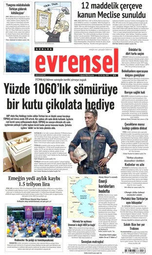 Evrensel Gazetesi 6 Ağustos 2026 günün manşeti