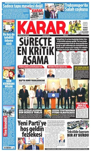 Karar Gazetesi 6 Ağustos 2026 günün manşeti