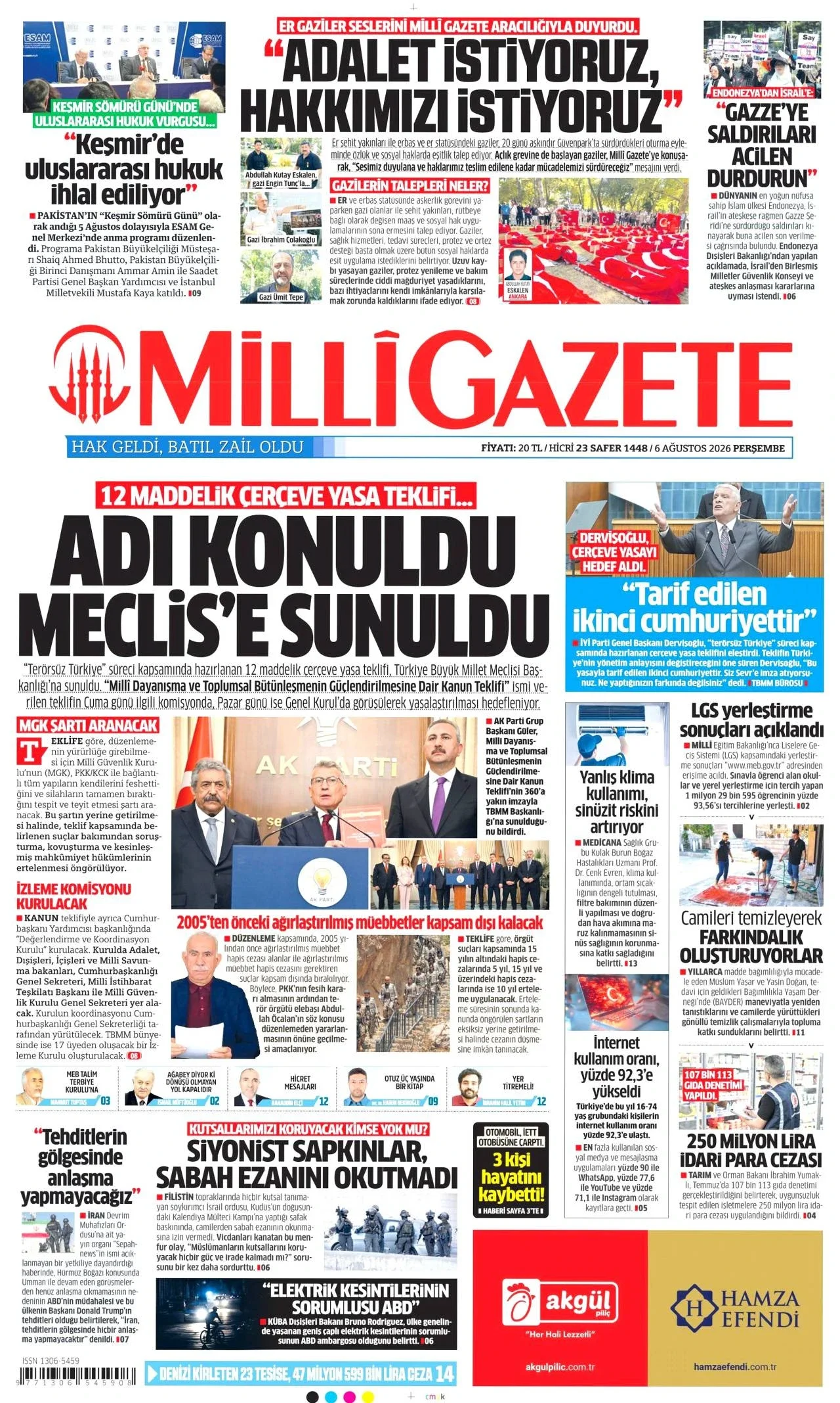 Milli Gazete - 6 Ağustos 2026 günün manşeti