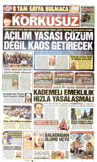 Korkusuz Gazetesi 7 Ağustos 2026 günün manşeti