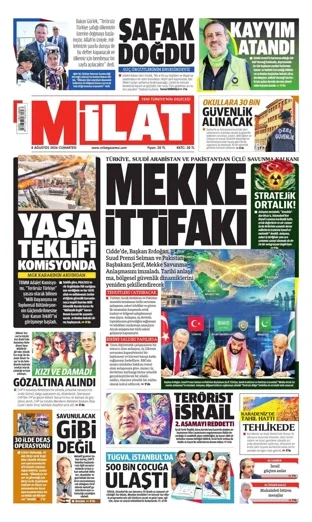 Milat Gazetesi 8 Ağustos 2026 günün manşeti