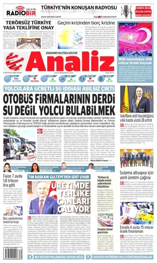 Analiz Gazetesi 9 Ağustos 2026 günün manşeti