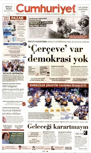 Cumhuriyet Gazetesi 9 Ağustos 2026 günün manşeti
