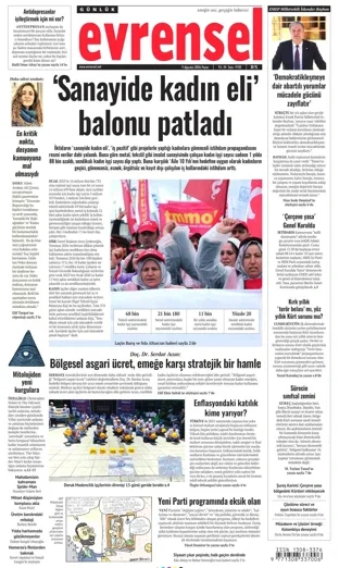 Evrensel Gazetesi 9 Ağustos 2026 günün manşeti