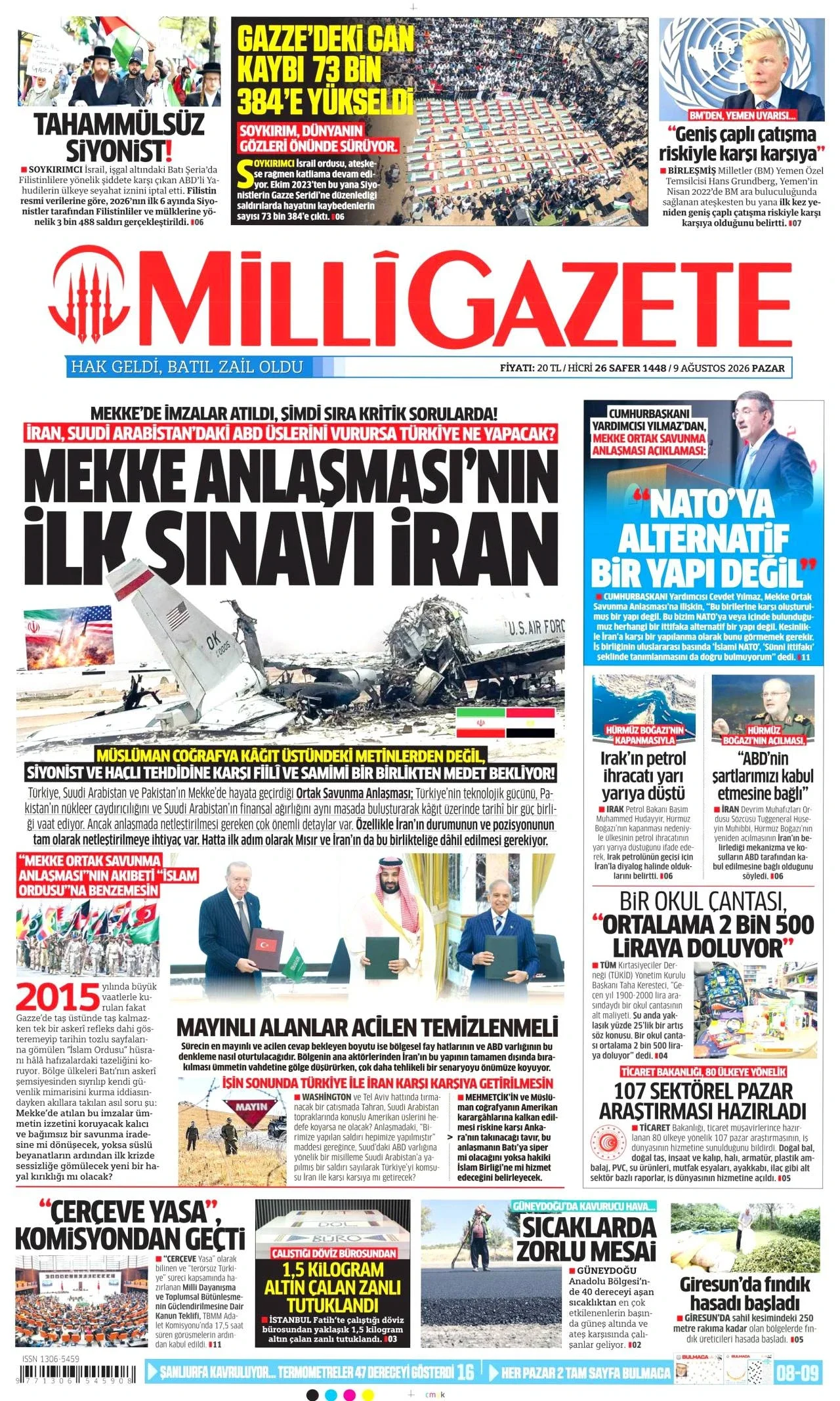 Milli Gazete - 9 Ağustos 2026 günün manşeti