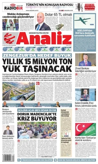Analiz Gazetesi 13 Ağustos 2026 günün manşeti