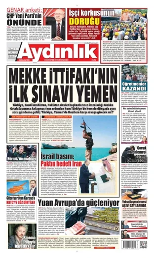 Aydınlık Gazetesi 13 Ağustos 2026 günün manşeti