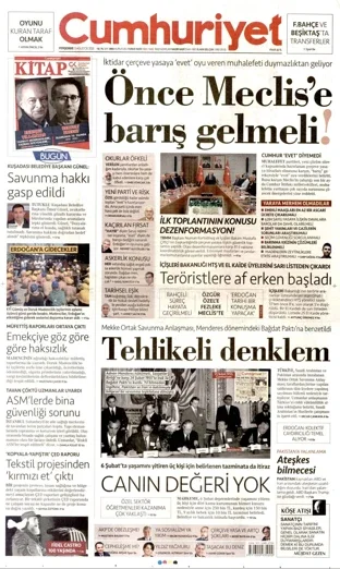 Cumhuriyet Gazetesi 13 Ağustos 2026 günün manşeti