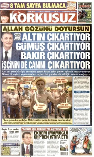 Korkusuz Gazetesi 13 Ağustos 2026 günün manşeti