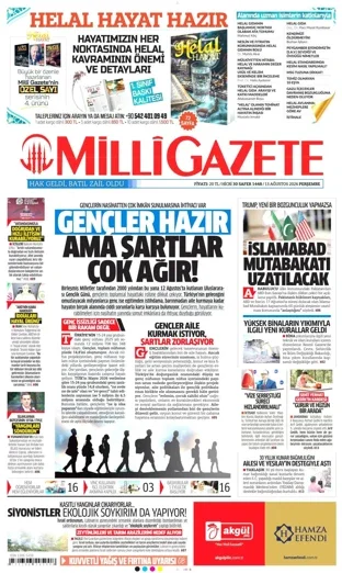 Milli Gazete 13 Ağustos 2026 günün manşeti