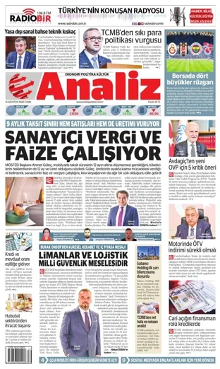 Analiz Gazetesi 14 Ağustos 2026 günün manşeti