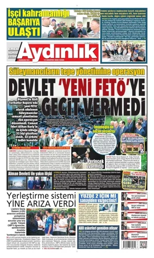 Aydınlık Gazetesi 14 Ağustos 2026 günün manşeti