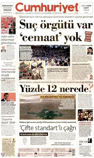 Cumhuriyet Gazetesi 14 Ağustos 2026 günün manşeti