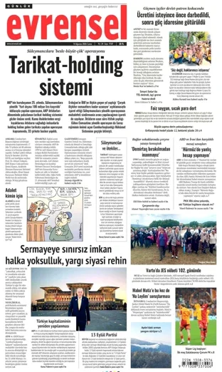 Evrensel Gazetesi 14 Ağustos 2026 günün manşeti