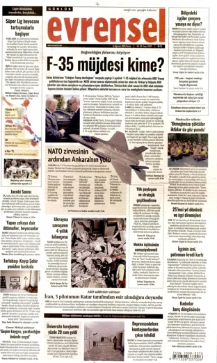 Evrensel Gazetesi 16 Ağustos 2026 günün manşeti