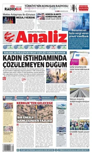 Analiz Gazetesi 18 Ağustos 2026 günün manşeti