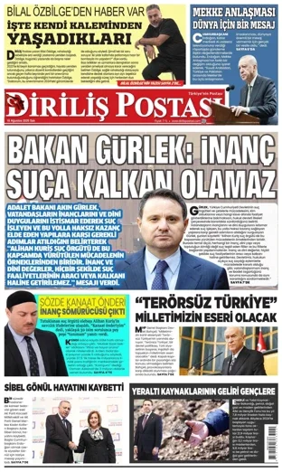 Diriliş Postası Gazetesi 18 Ağustos 2026 günün manşeti