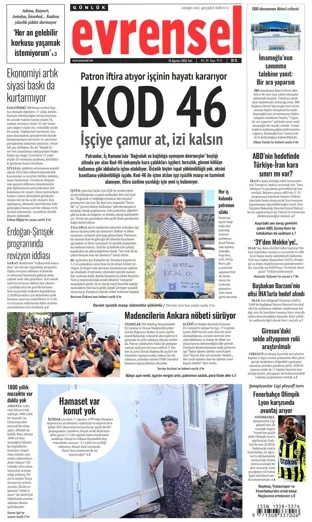 Evrensel Gazetesi 18 Ağustos 2026 günün manşeti