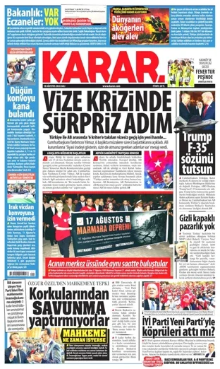 Karar Gazetesi 18 Ağustos 2026 günün manşeti
